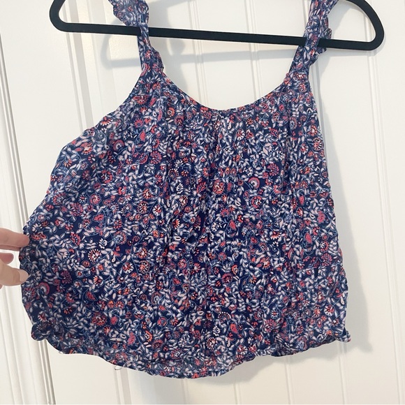 GAP Factory Flutter Sleeve Print Tank Top in Blue Floral Size Small - Picture 4 of 12